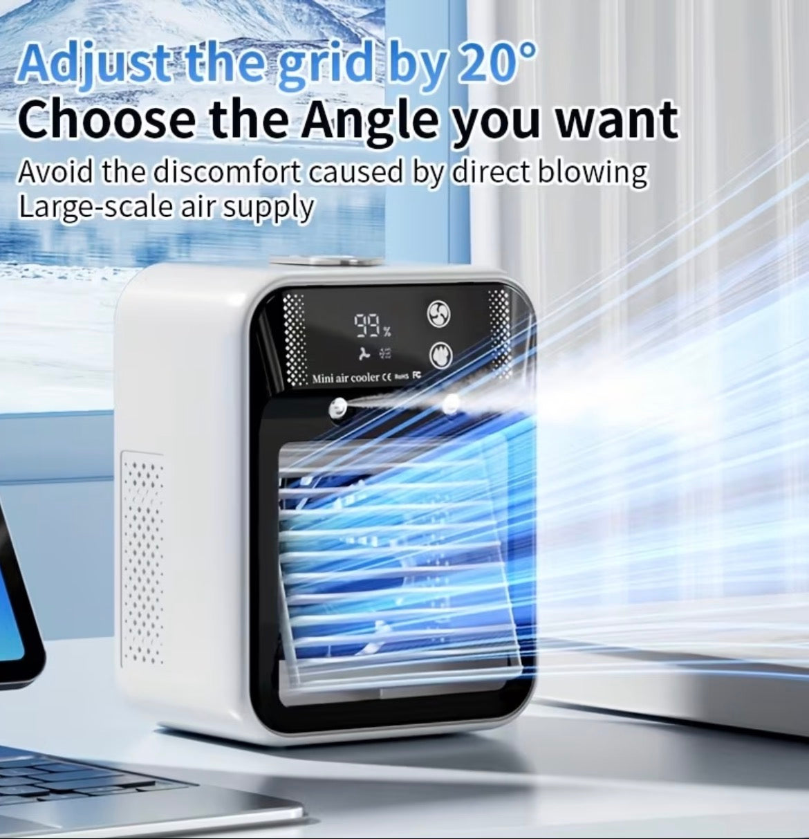 Portable Air Conditioner, Portable Cooling Wind Fan, 6000mAh Air Wind Fan, USB-C Charging, 2 Types of Wind Speed and 2 Types of Air Wind Model (Connection/Interchange), Portable Integrated Air Wind Fan, Cooling Function