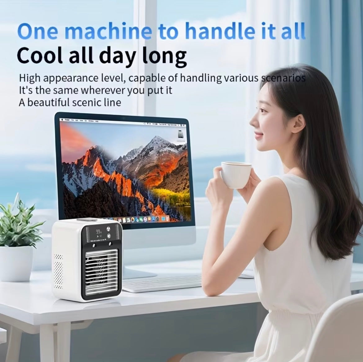 Portable Air Conditioner, Portable Cooling Wind Fan, 6000mAh Air Wind Fan, USB-C Charging, 2 Types of Wind Speed and 2 Types of Air Wind Model (Connection/Interchange), Portable Integrated Air Wind Fan, Cooling Function