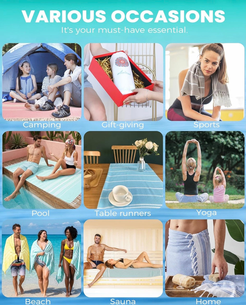 Turkish Beach Towels Vacation Essentials Quick Dry Sand Free Oversized Bath Pool Swim Towel Extra Large XL Blanket Adult Travel Cruise Accessories Must Haves Clearance Stuff Necessities