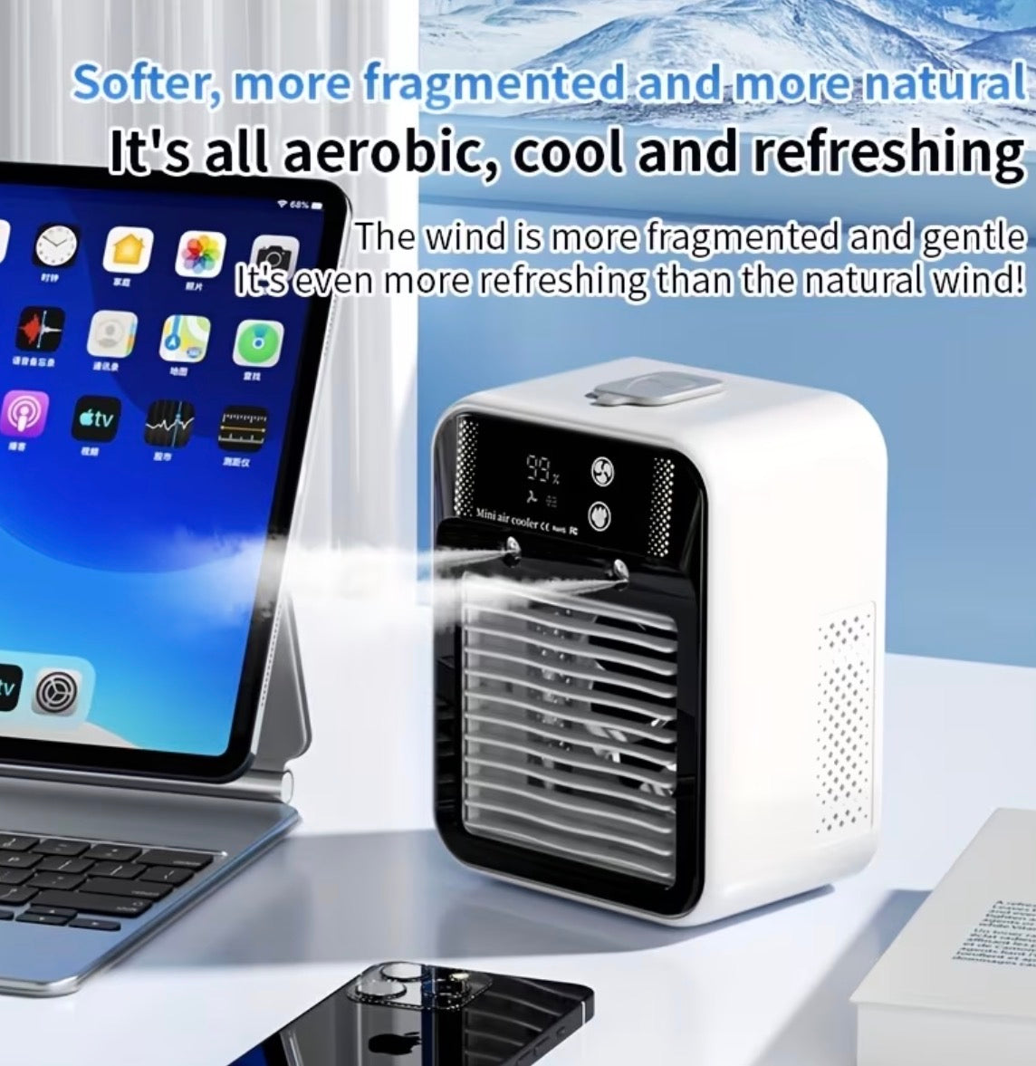 Portable Air Conditioner, Portable Cooling Wind Fan, 6000mAh Air Wind Fan, USB-C Charging, 2 Types of Wind Speed and 2 Types of Air Wind Model (Connection/Interchange), Portable Integrated Air Wind Fan, Cooling Function