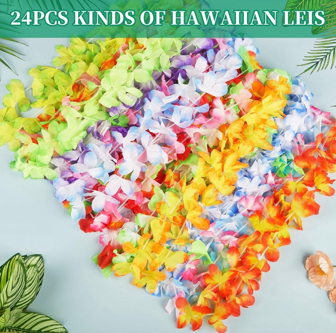 Freyalife Hawaiian Leis Decorations,Leis for Luau Party Decor Flower,Tropical Hawaiian Bulk Hula Dance Party Decor