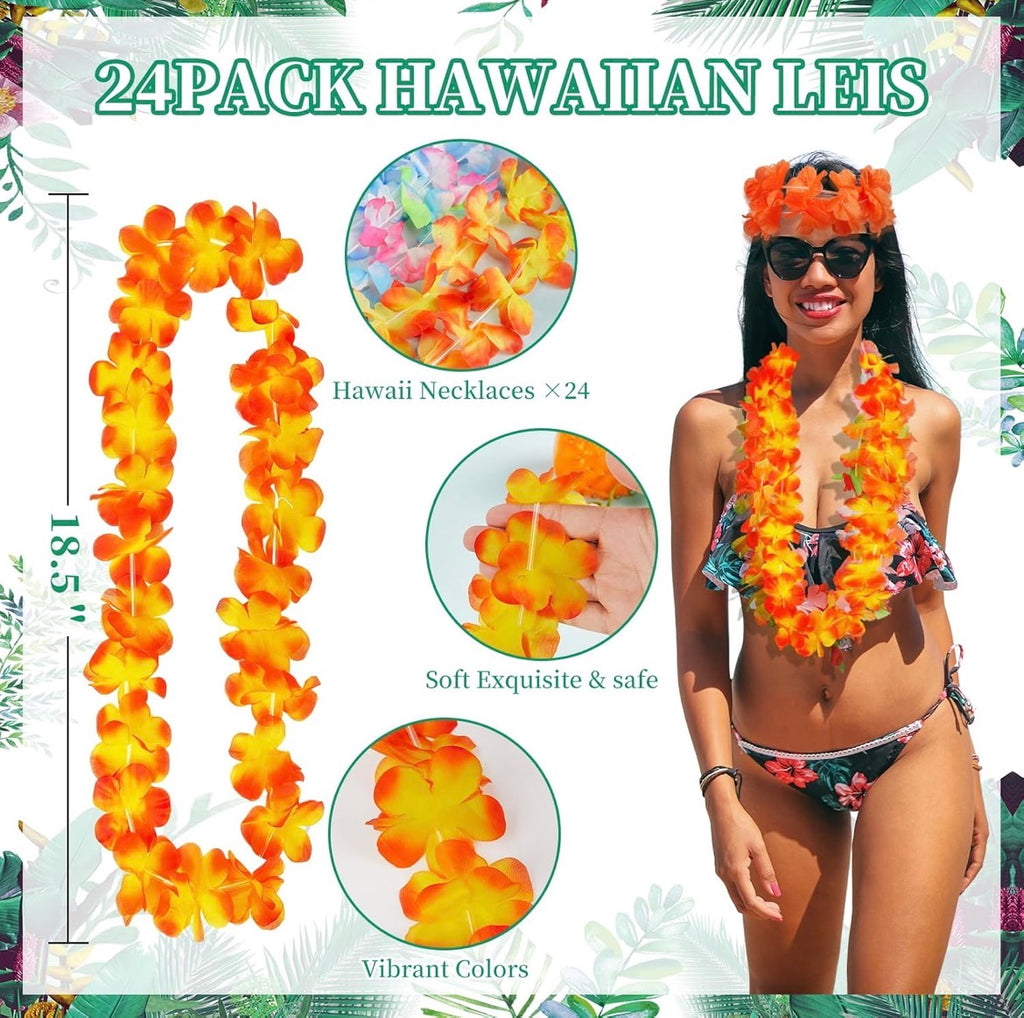 Freyalife Hawaiian Leis Decorations,Leis for Luau Party Decor Flower,Tropical Hawaiian Bulk Hula Dance Party Decor