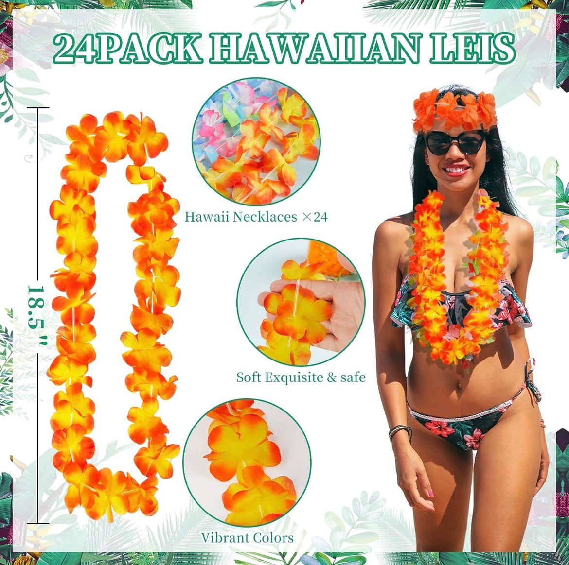 Freyalife Hawaiian Leis Decorations,Leis for Luau Party Decor Flower,Tropical Hawaiian Bulk Hula Dance Party Decor
