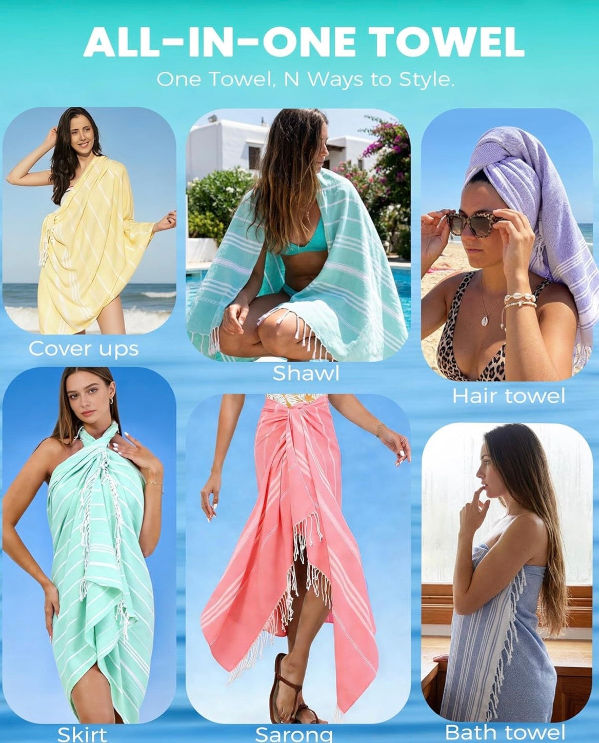 Turkish Beach Towels Vacation Essentials Quick Dry Sand Free Oversized Bath Pool Swim Towel Extra Large XL Blanket Adult Travel Cruise Accessories Must Haves Clearance Stuff Necessities